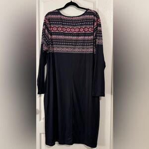EMERY ROSE Chic Long Sleeve Bluish Black Dress with Pink Pattern